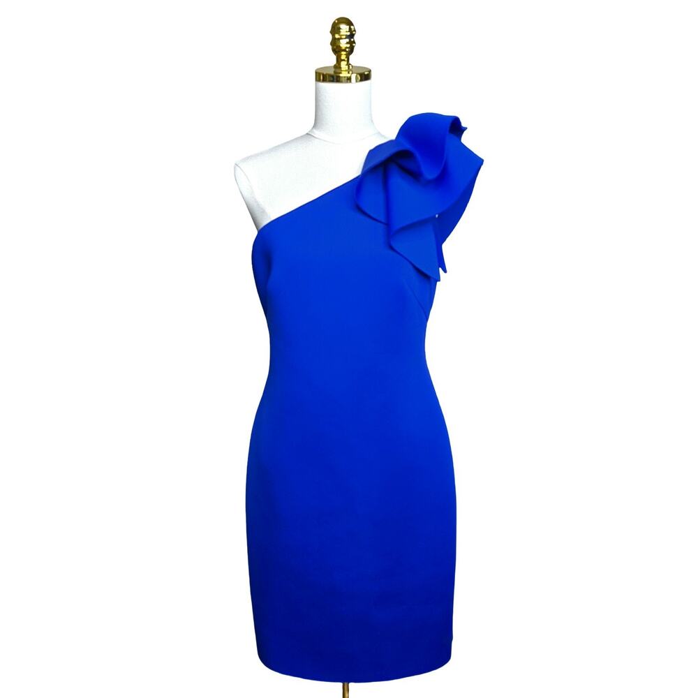 Eliza J Blue One Shoulder Ruffle Cocktail Dress 12